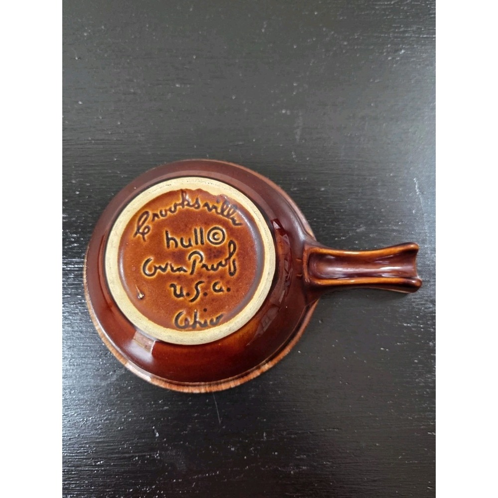 Vtg Hull Crooksville Oven Proof Brown Drip Soup Bowl Handle Replacement Piece - Picture 4 of 4